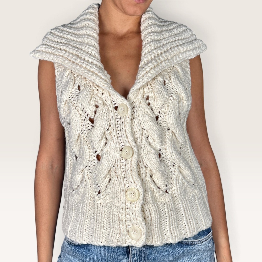 American Eagle Cable Knit Sweater Vest Cream Wool Blend Large Cottagecore NWOT